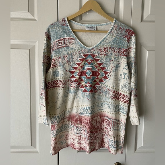 Cactus Bay | Saddle Blanket Design Cotton Shirt. Rhinestone. Size XL. Made USA - Picture 6 of 6